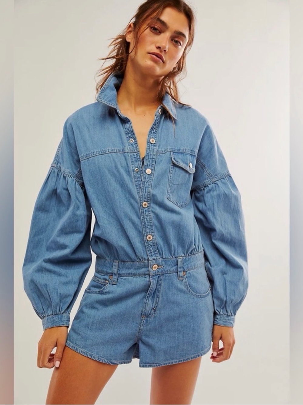 We The Free Chambray Zodiac Denim Short Romper
